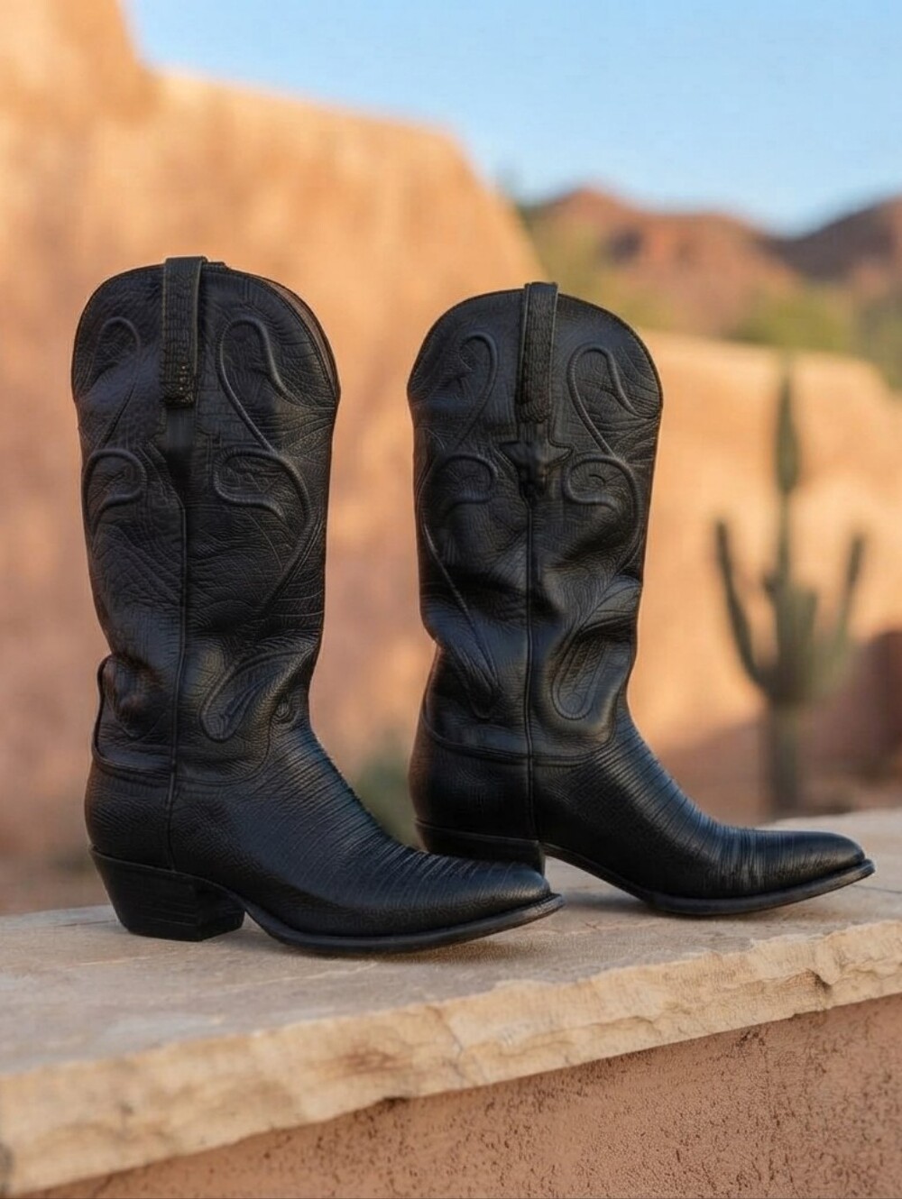 Lucchese Black Boots Lizard Skin Western Cowboy Exotic Women's Size 7
